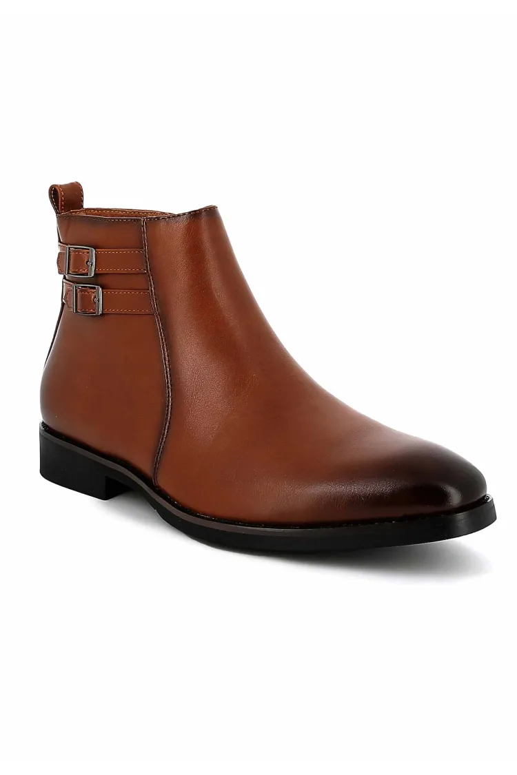 Bottines UOMO en Simili Cuir Cognacs avec boucles - Détails Distinctifs