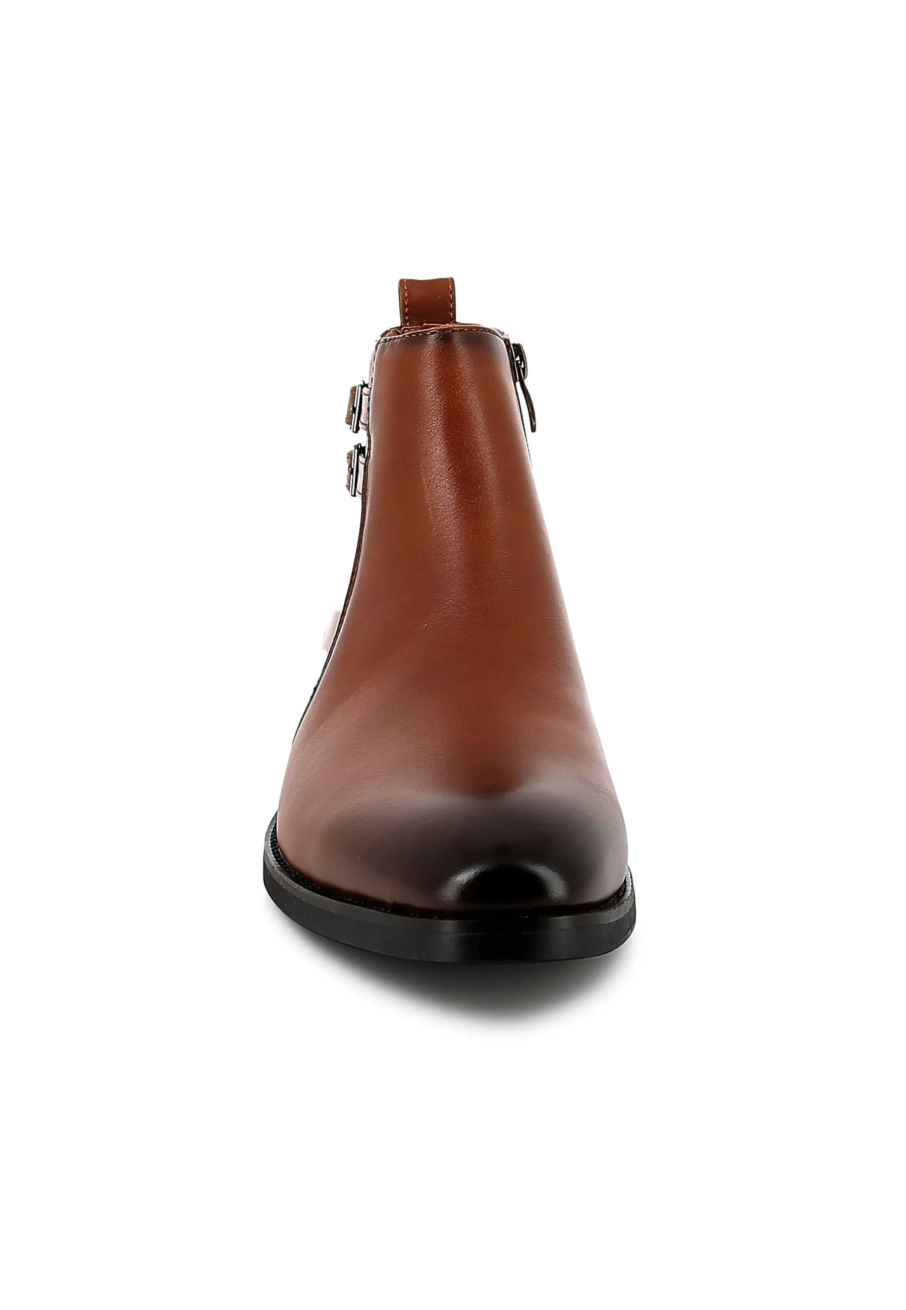 Bottines UOMO en Simili Cuir Cognacs avec boucles - Détails Distinctifs
