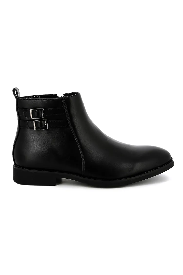 Bottines UOMO en Simili Cuir Noires avec boucles - Détails Distinctifs
