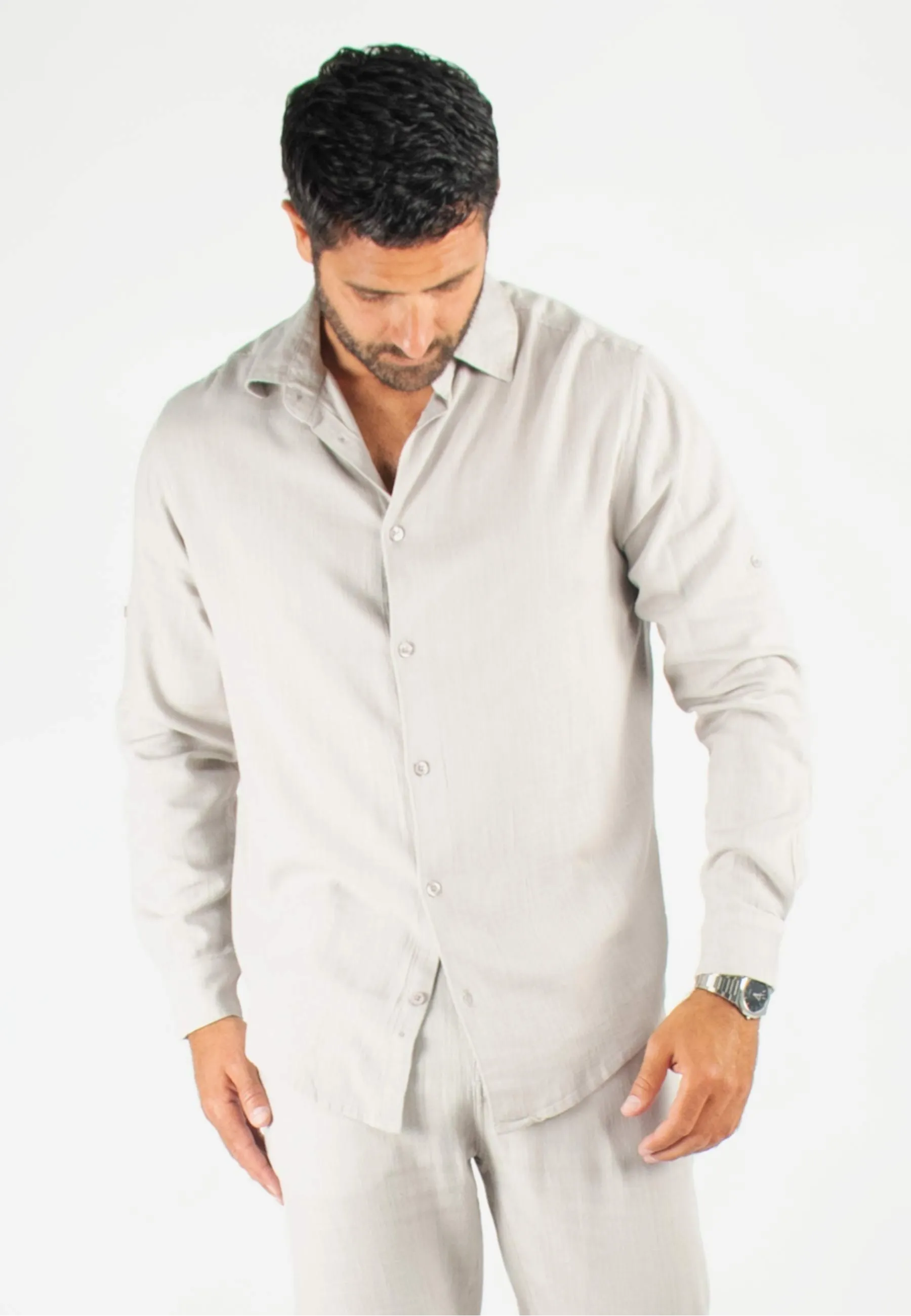 Chemise Homme Mélange Viscose et Lin - Gris