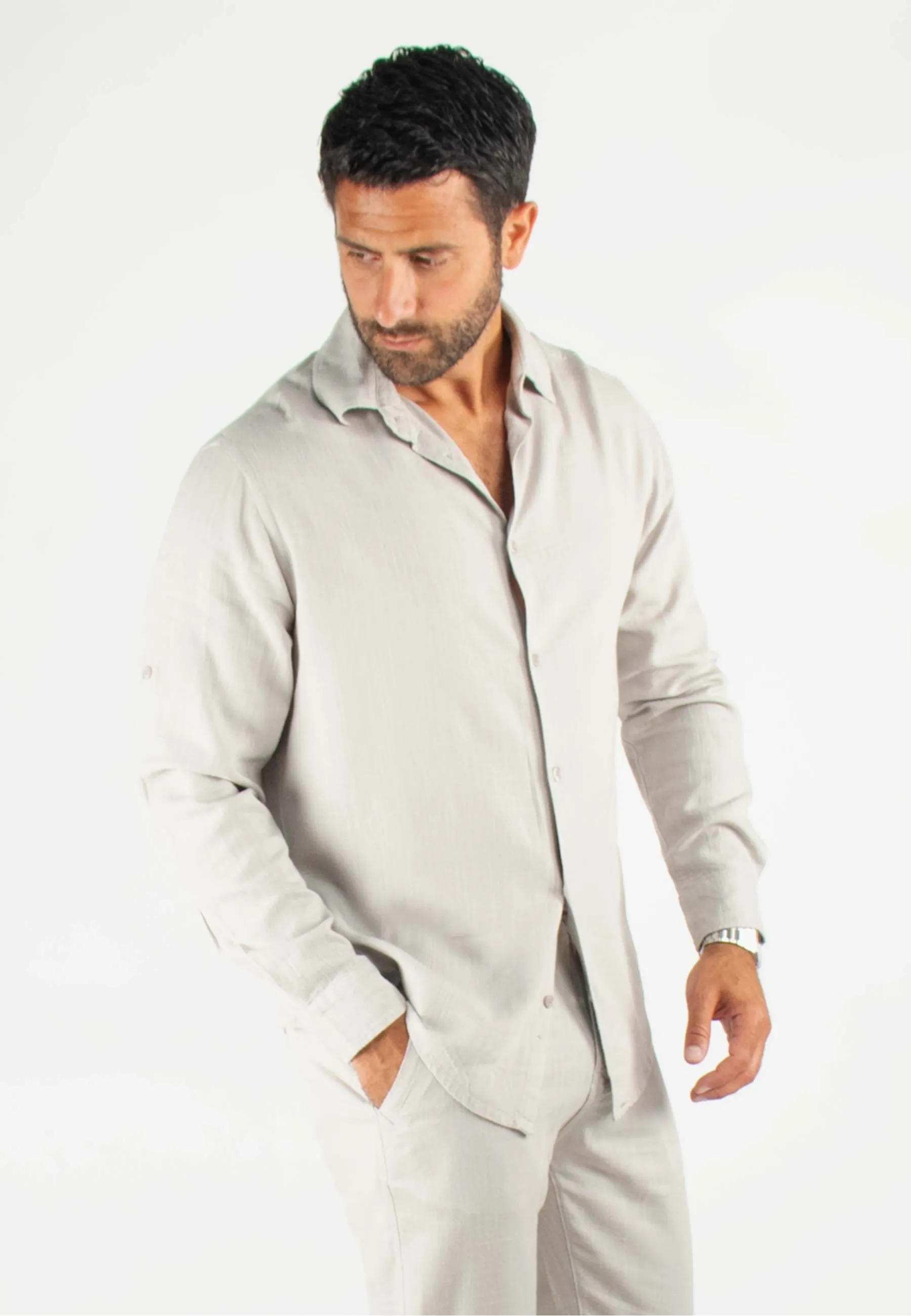 Chemise Homme Mélange Viscose et Lin - Gris