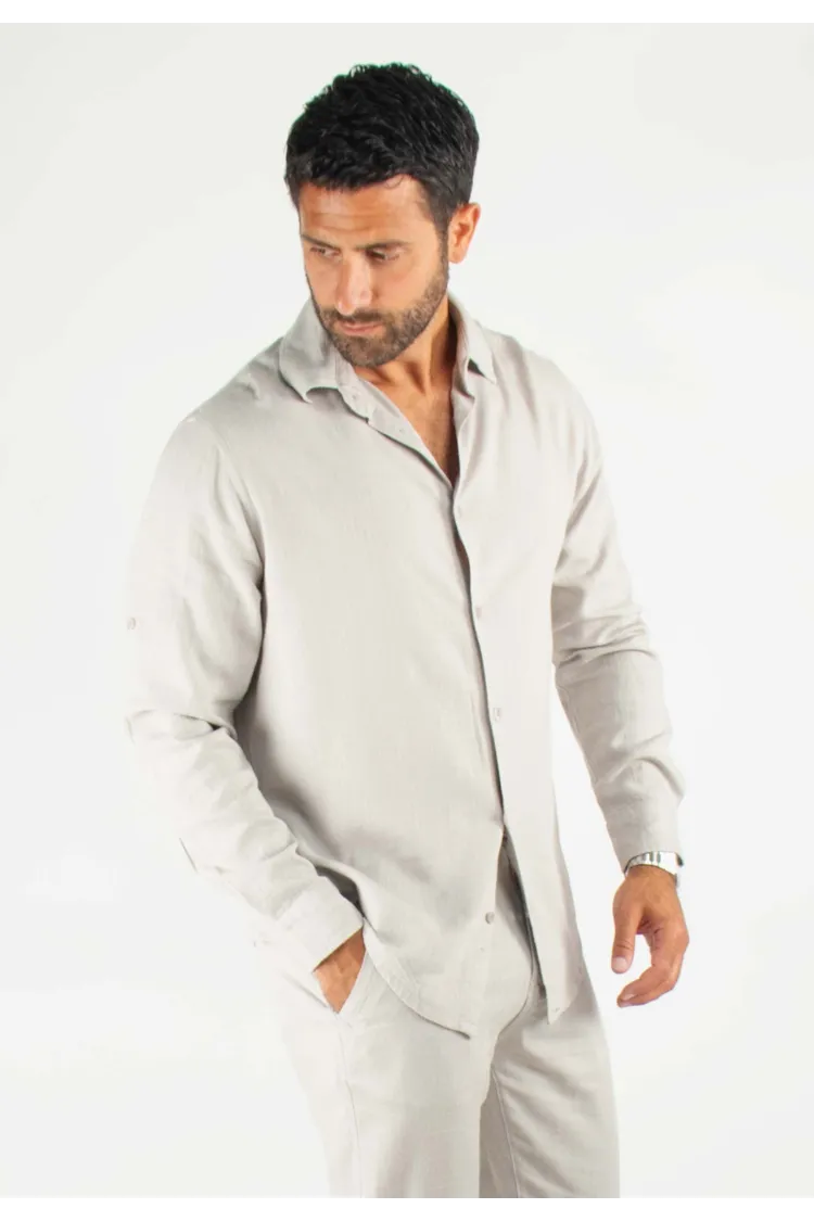 Chemise Homme Mélange Viscose et Lin - Gris
