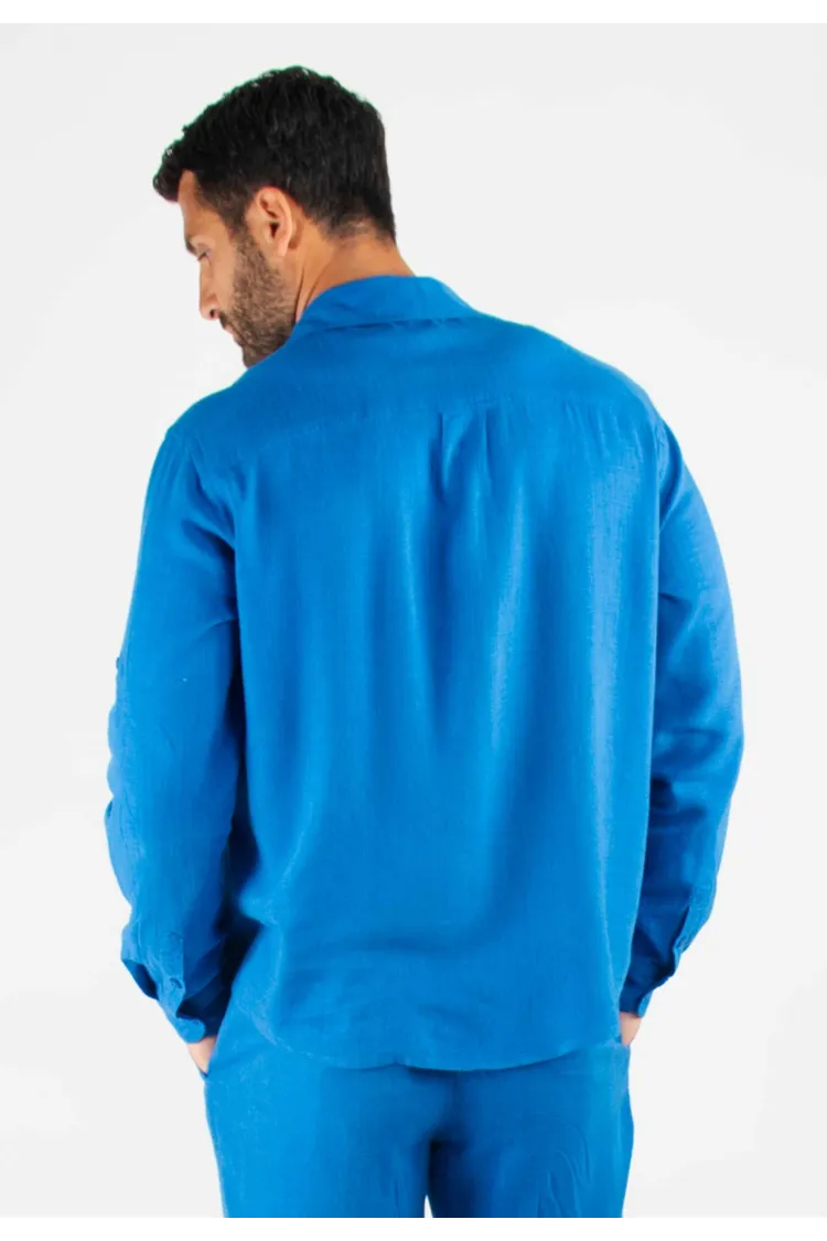 Chemise Homme Mélange Viscose et Lin - Bleu royal
