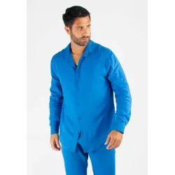 Chemise Homme Mélange Viscose et Lin - Bleu royal