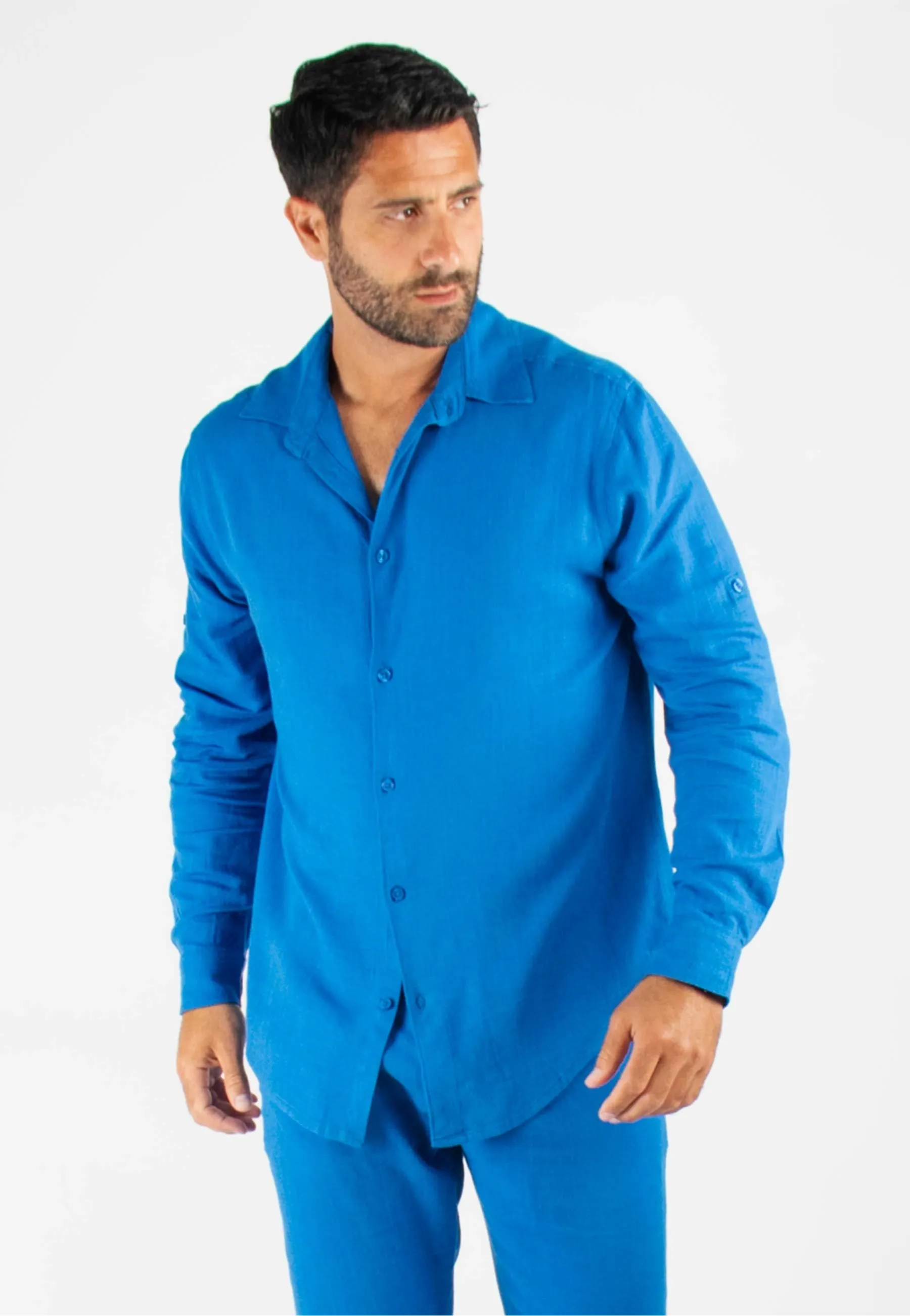 Chemise Homme Mélange Viscose et Lin - Bleu royal