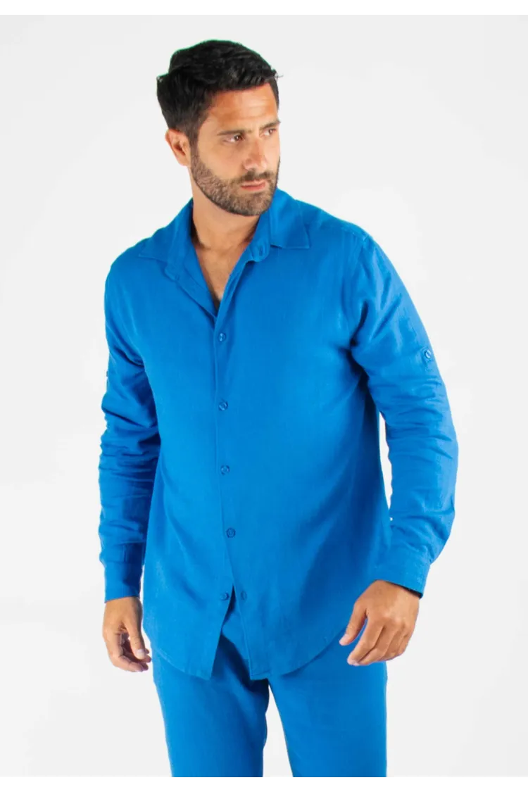 Chemise Homme Mélange Viscose et Lin - Bleu royal