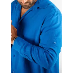 Chemise Homme Mélange Viscose et Lin - Bleu royal