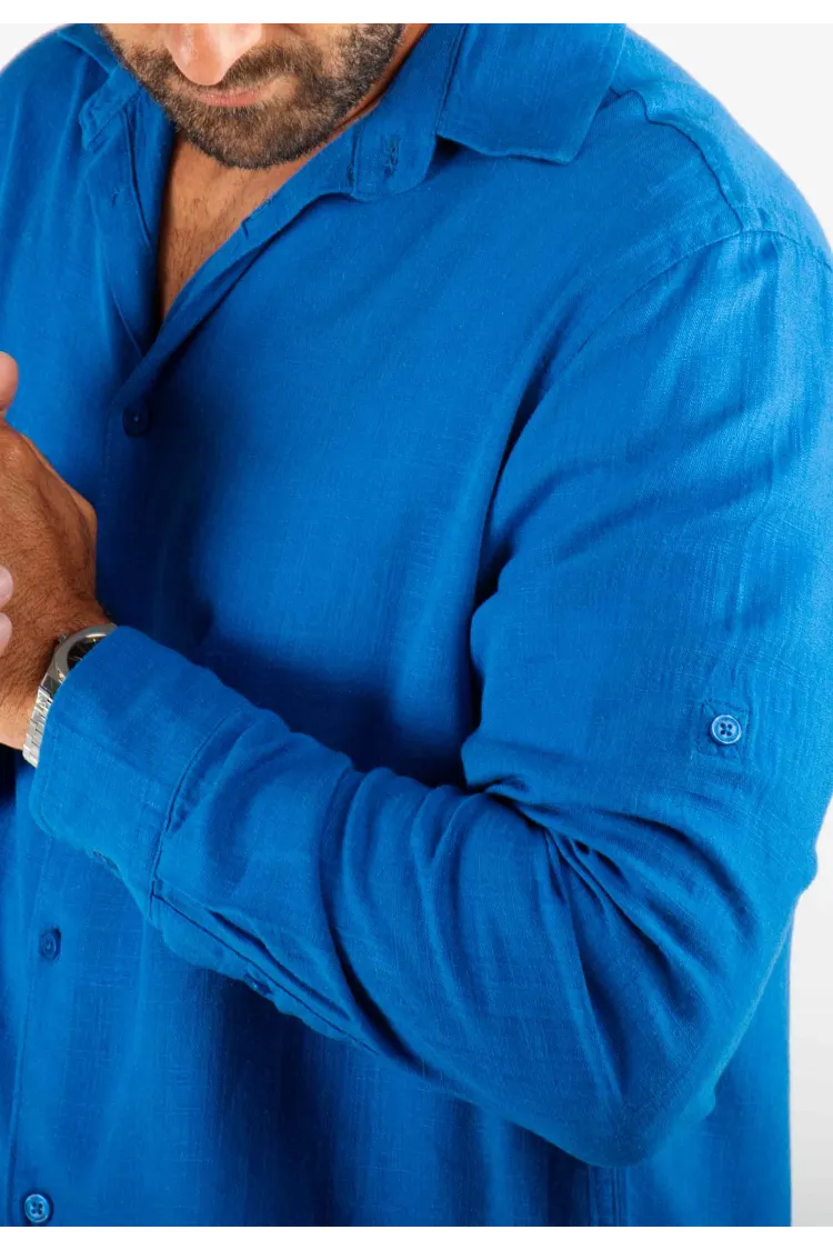 Chemise Homme Mélange Viscose et Lin - Bleu royal