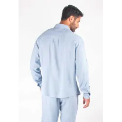 Chemise Homme Mélange Viscose et Lin - Bleu ciel