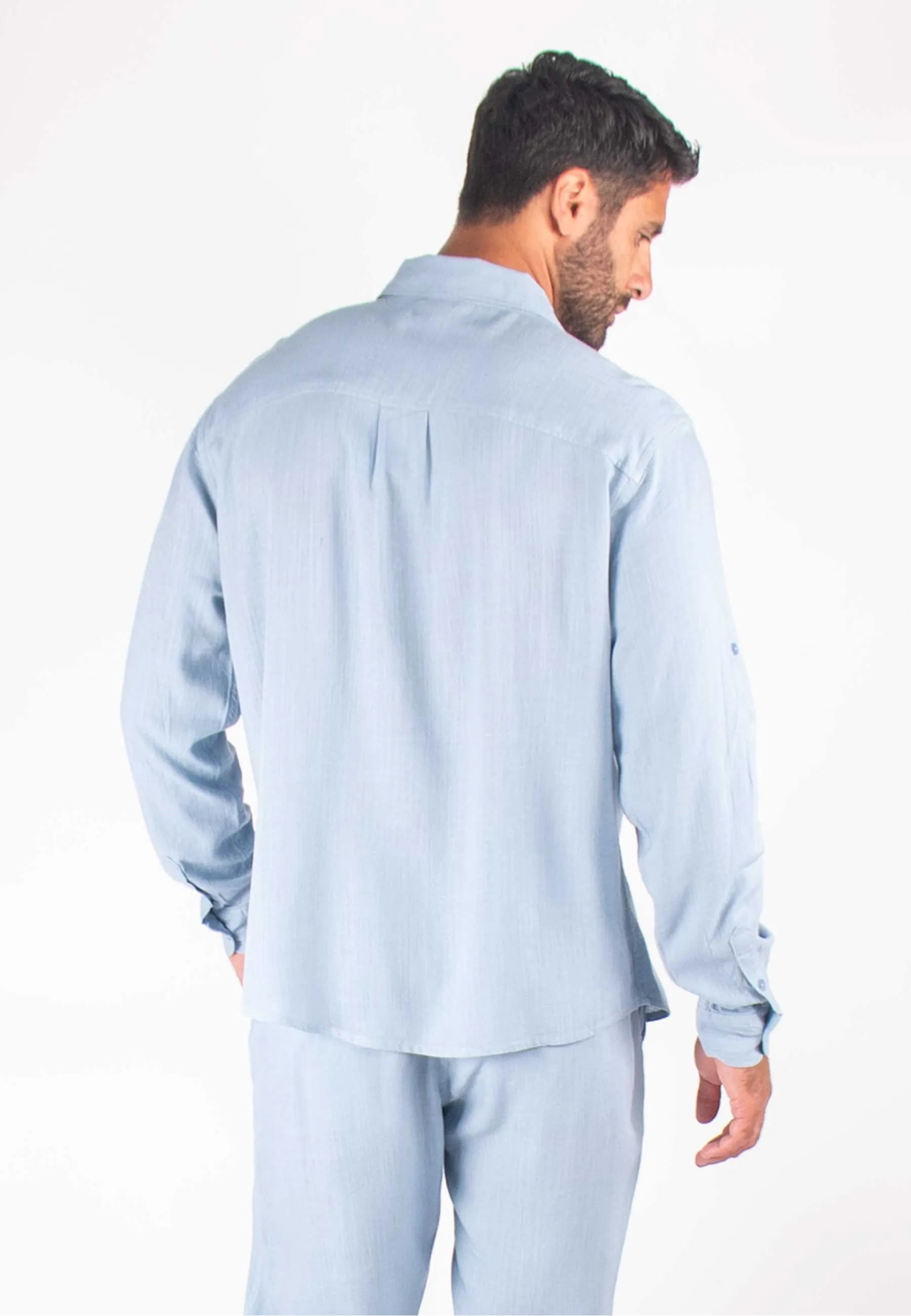 Chemise Homme Mélange Viscose et Lin - Bleu ciel