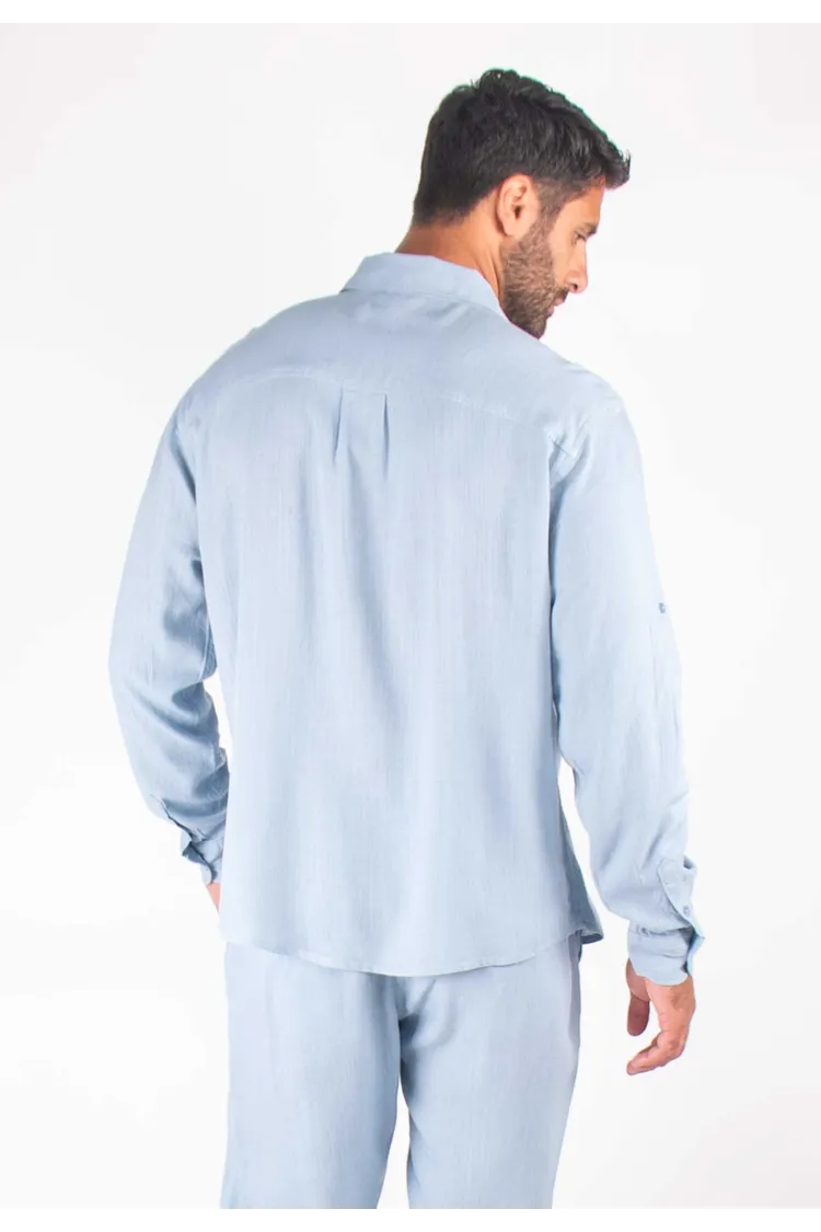 Chemise Homme Mélange Viscose et Lin - Bleu ciel