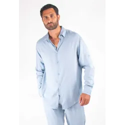 Chemise Homme Mélange Viscose et Lin - Bleu ciel