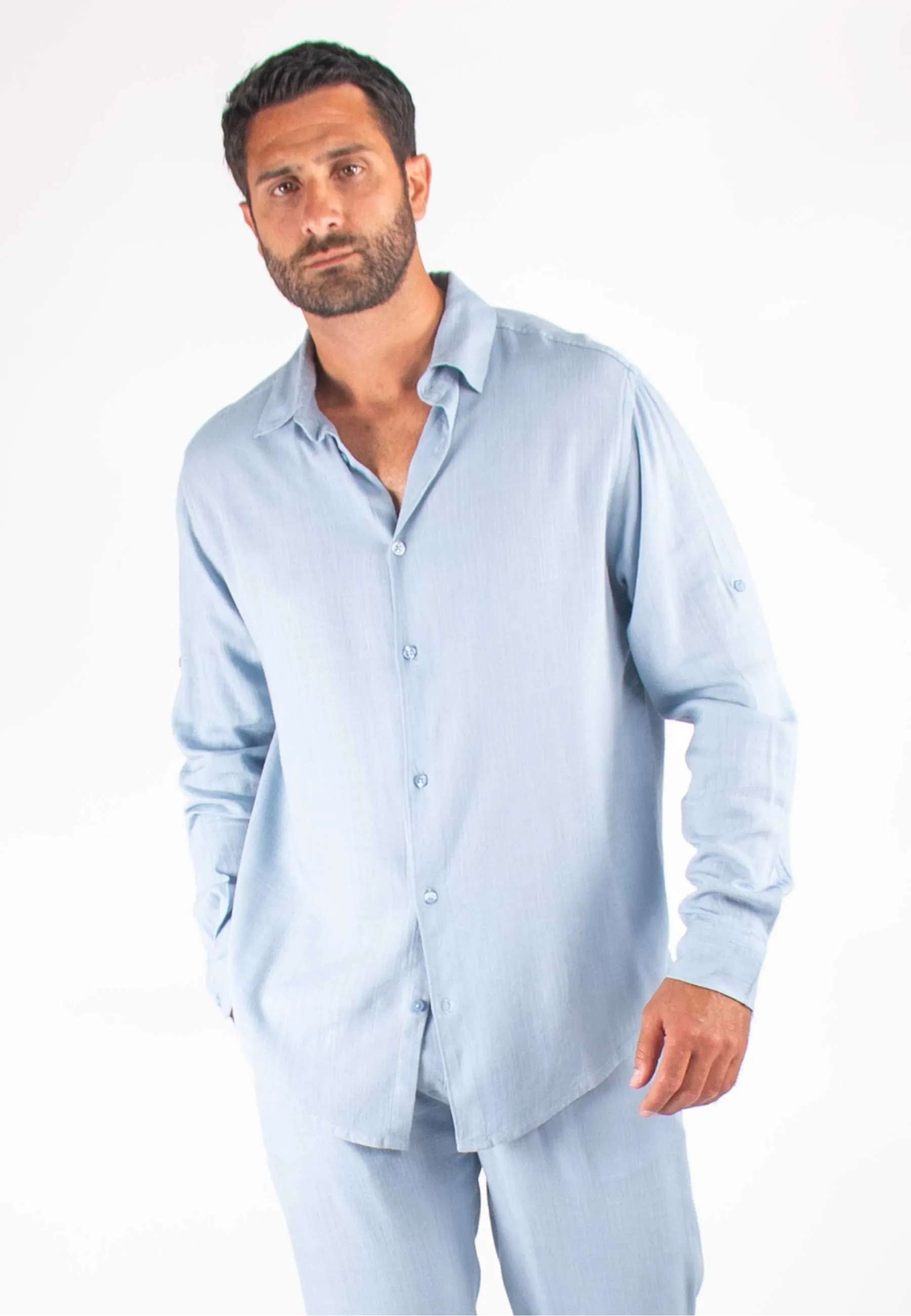 Chemise Homme Mélange Viscose et Lin - Bleu ciel
