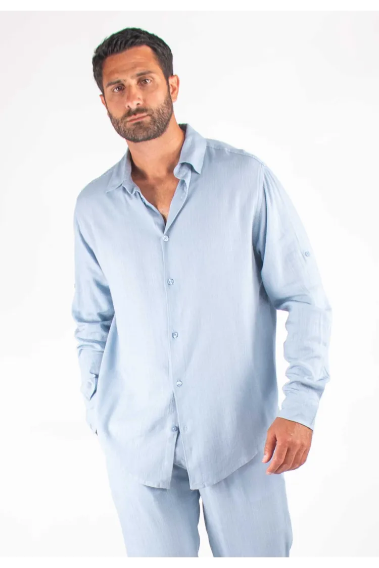 Chemise Homme Mélange Viscose et Lin - Bleu ciel