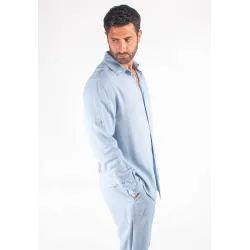 Chemise Homme Mélange Viscose et Lin - Bleu ciel