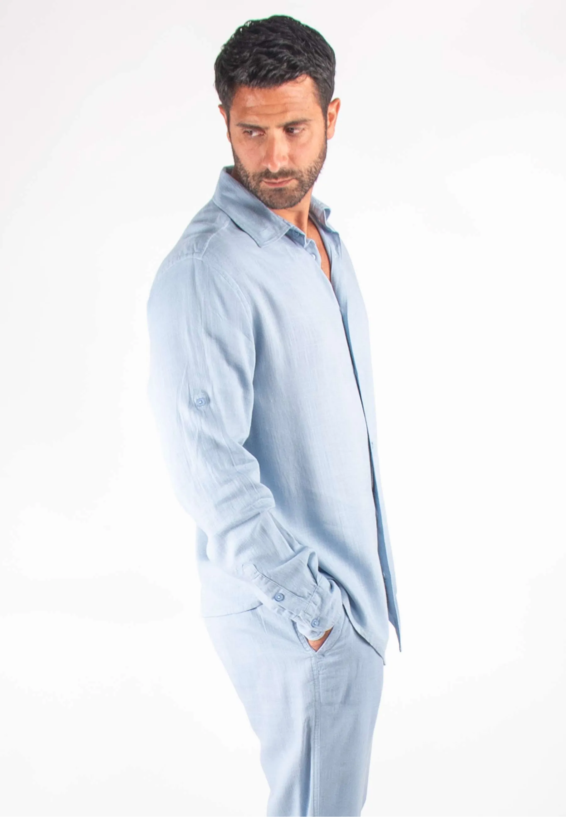 Chemise Homme Mélange Viscose et Lin - Bleu ciel