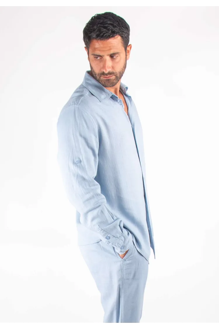 Chemise Homme Mélange Viscose et Lin - Bleu ciel