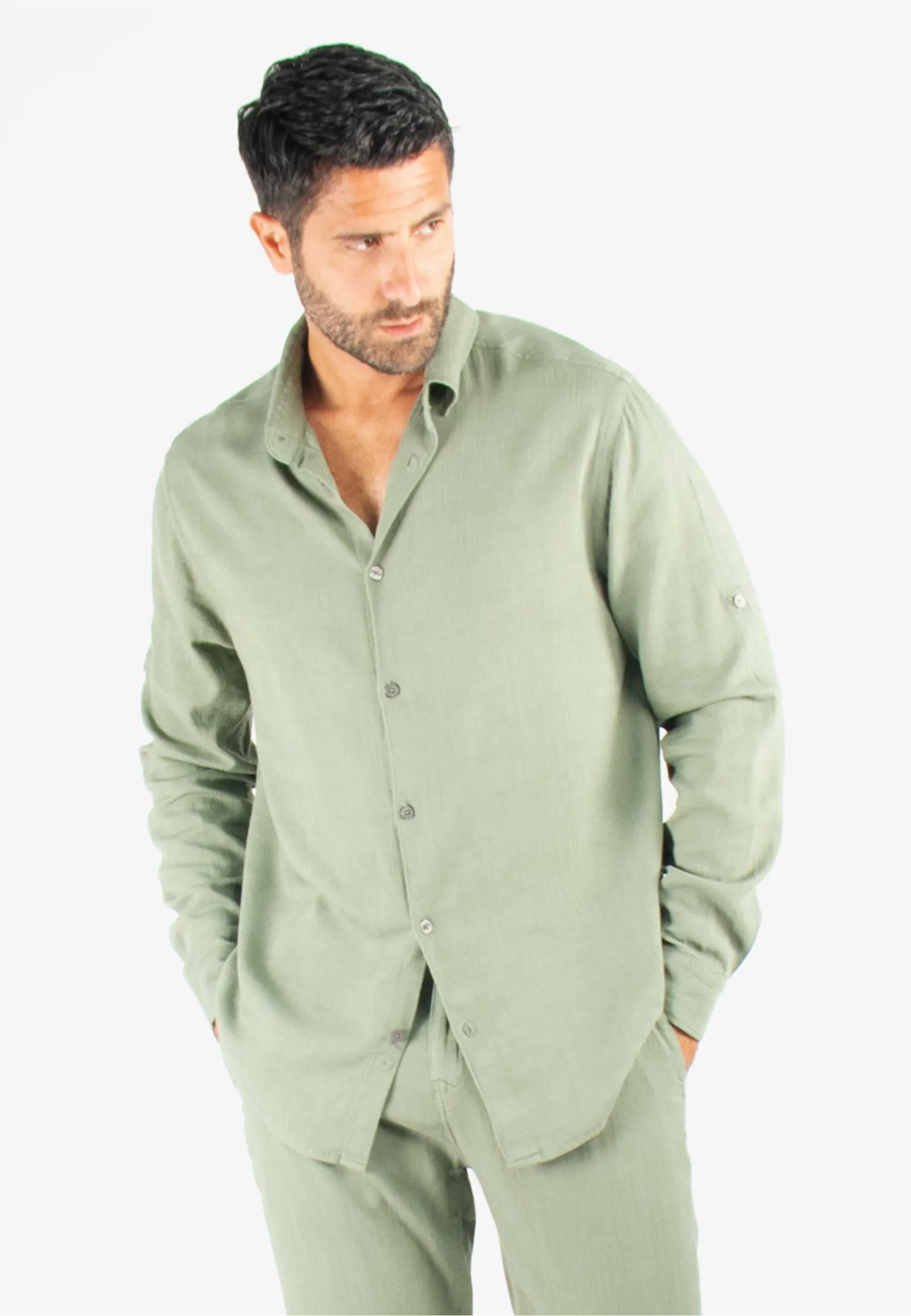Chemise Homme Mélange Viscose et Lin - Kaki