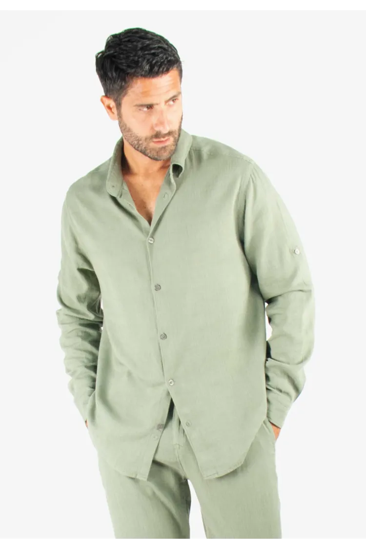 Chemise Homme Mélange Viscose et Lin - Kaki