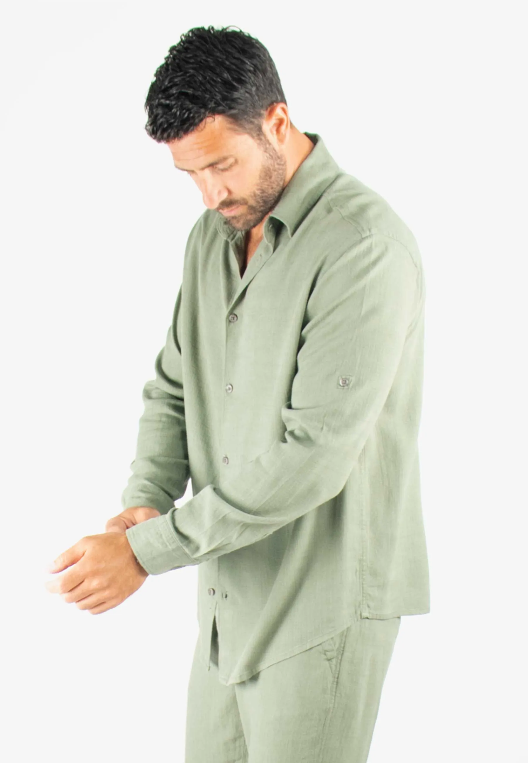 Chemise Homme Mélange Viscose et Lin - Kaki