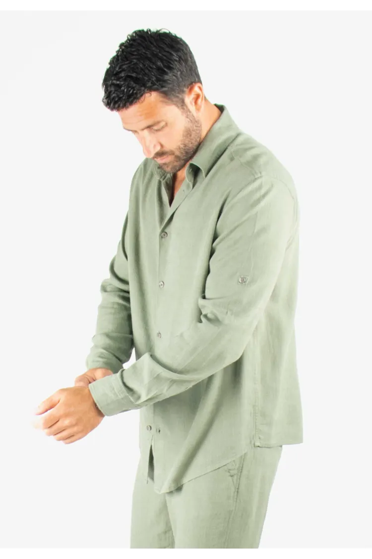 Chemise Homme Mélange Viscose et Lin - Kaki