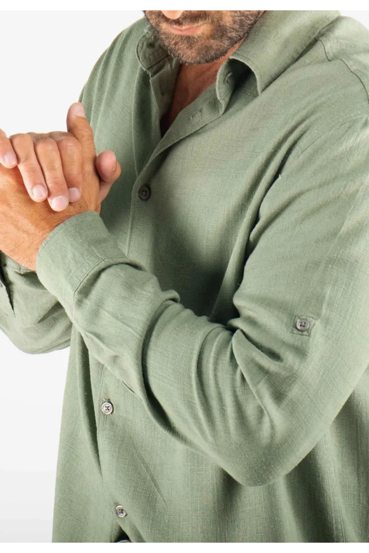 Chemise Homme Mélange Viscose et Lin - Kaki