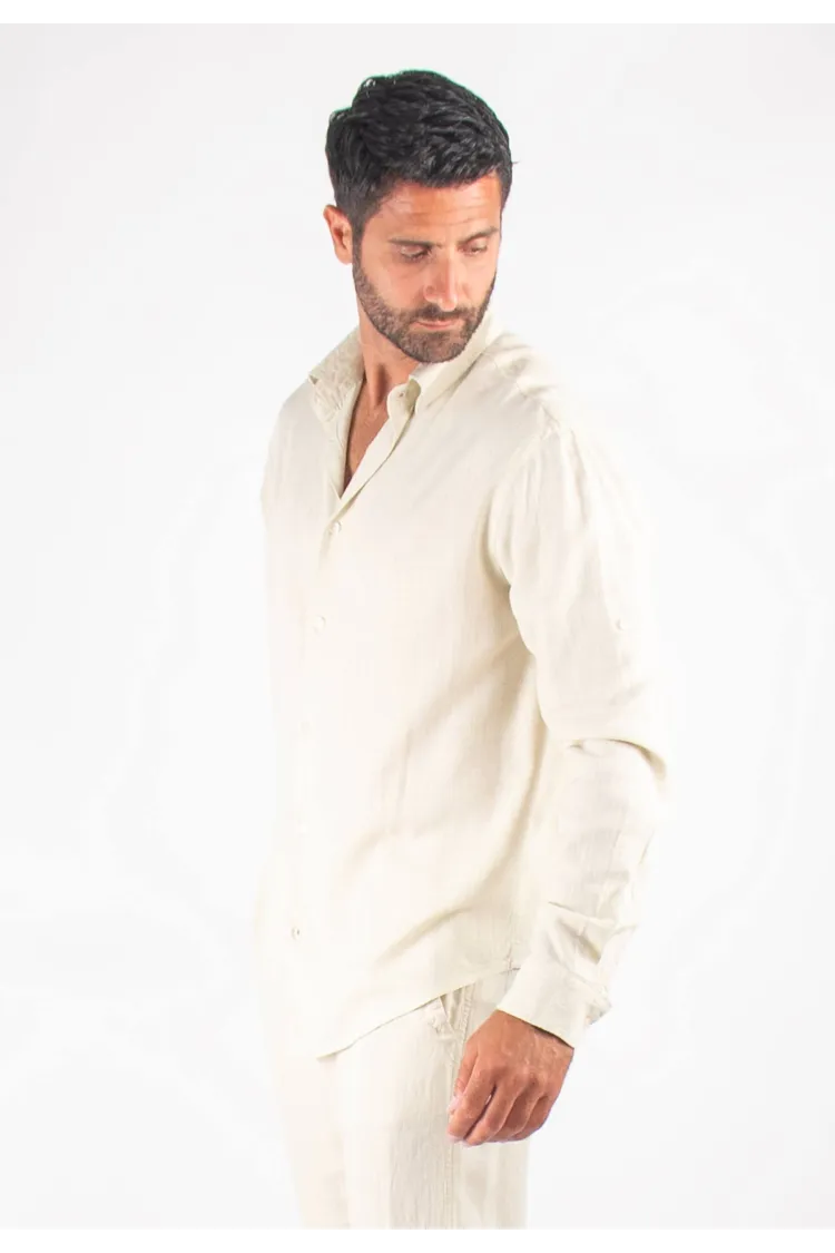 Chemise Homme Mélange Viscose et Lin - Sand
