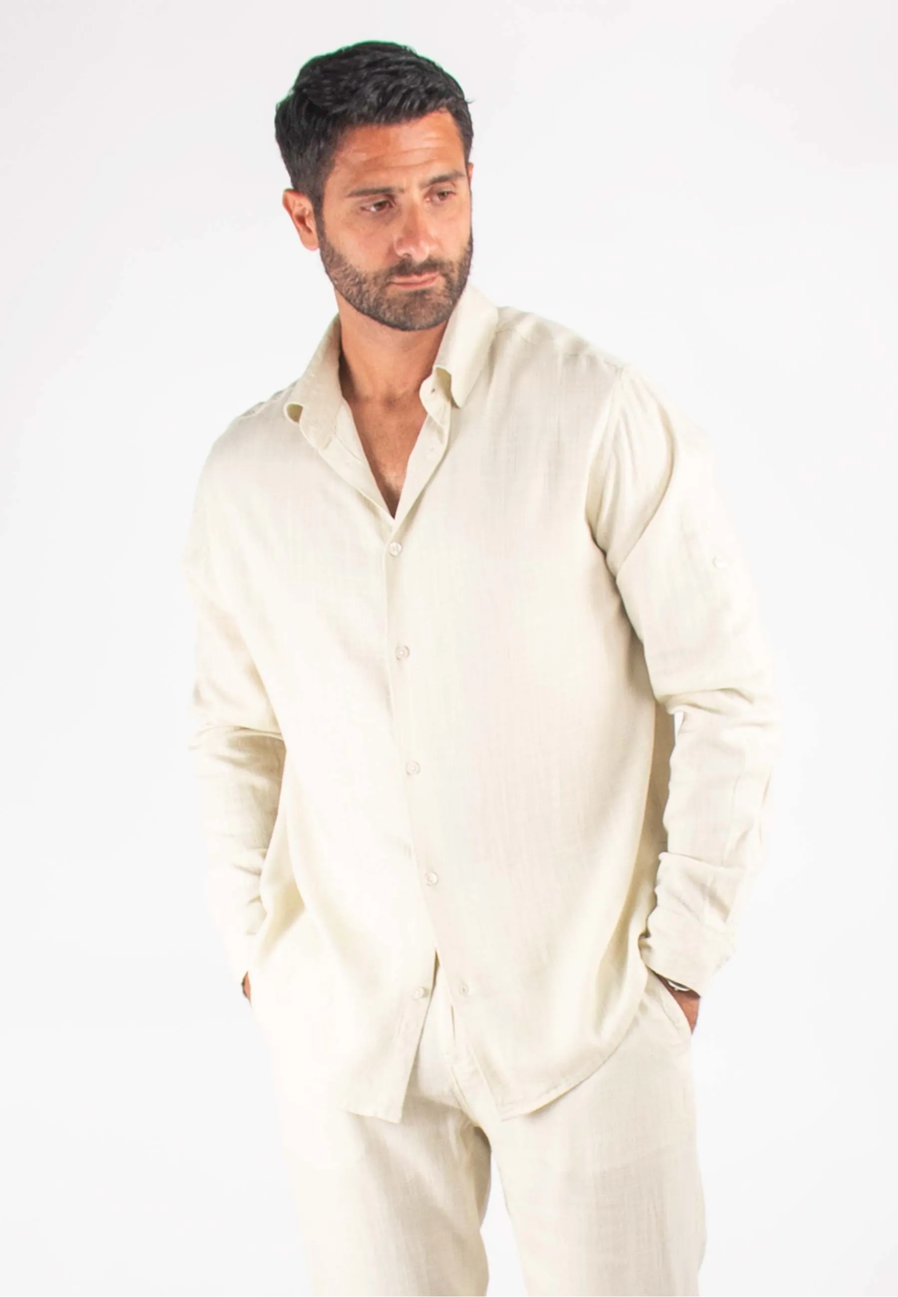 Chemise Homme Mélange Viscose et Lin - Sand