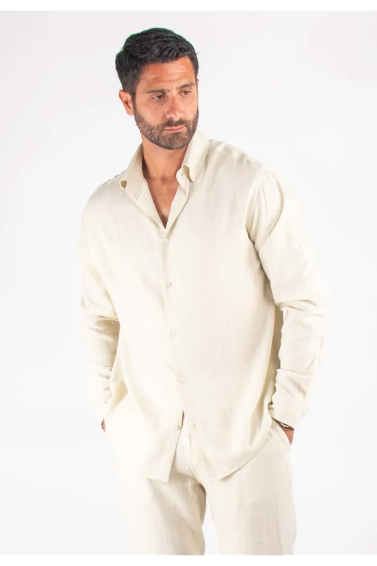 Chemise Homme Mélange Viscose et Lin - Sand
