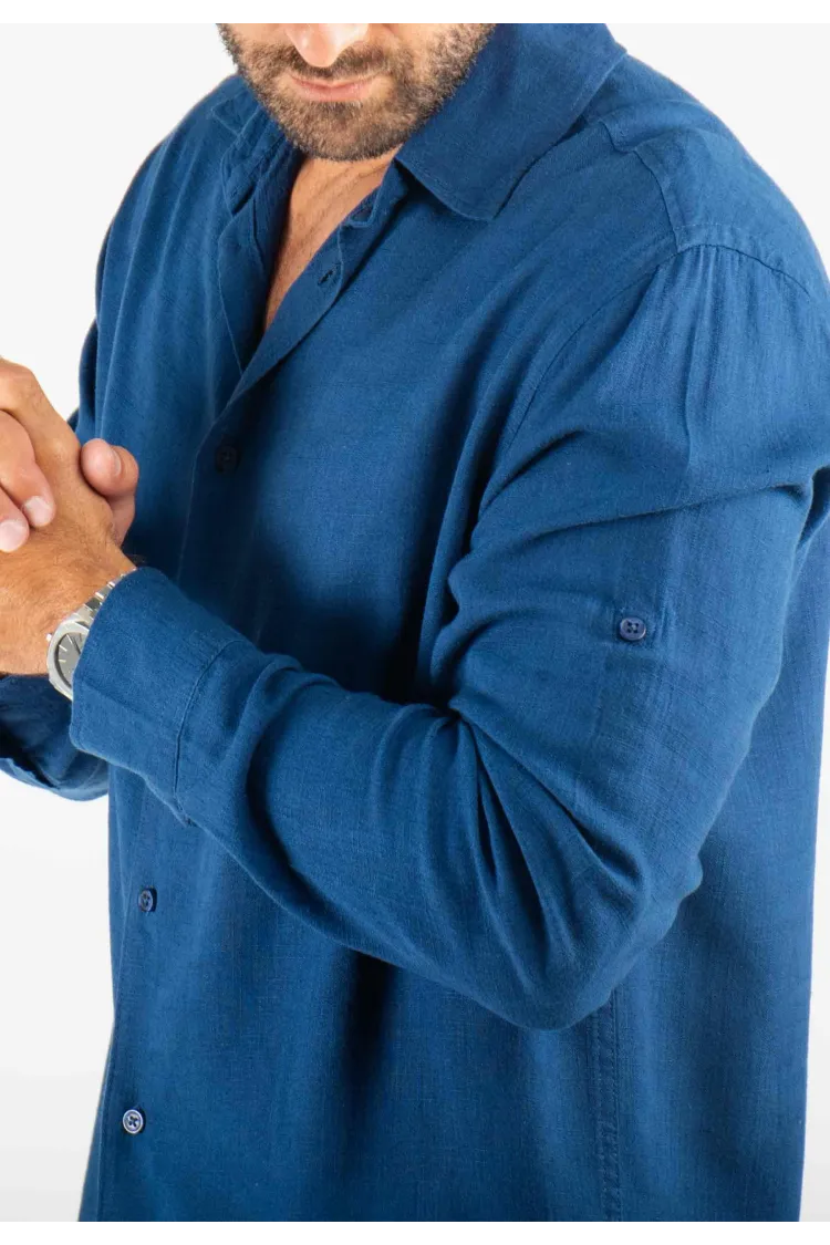 Chemise Homme Mélange Viscose et Lin - Bleu marine