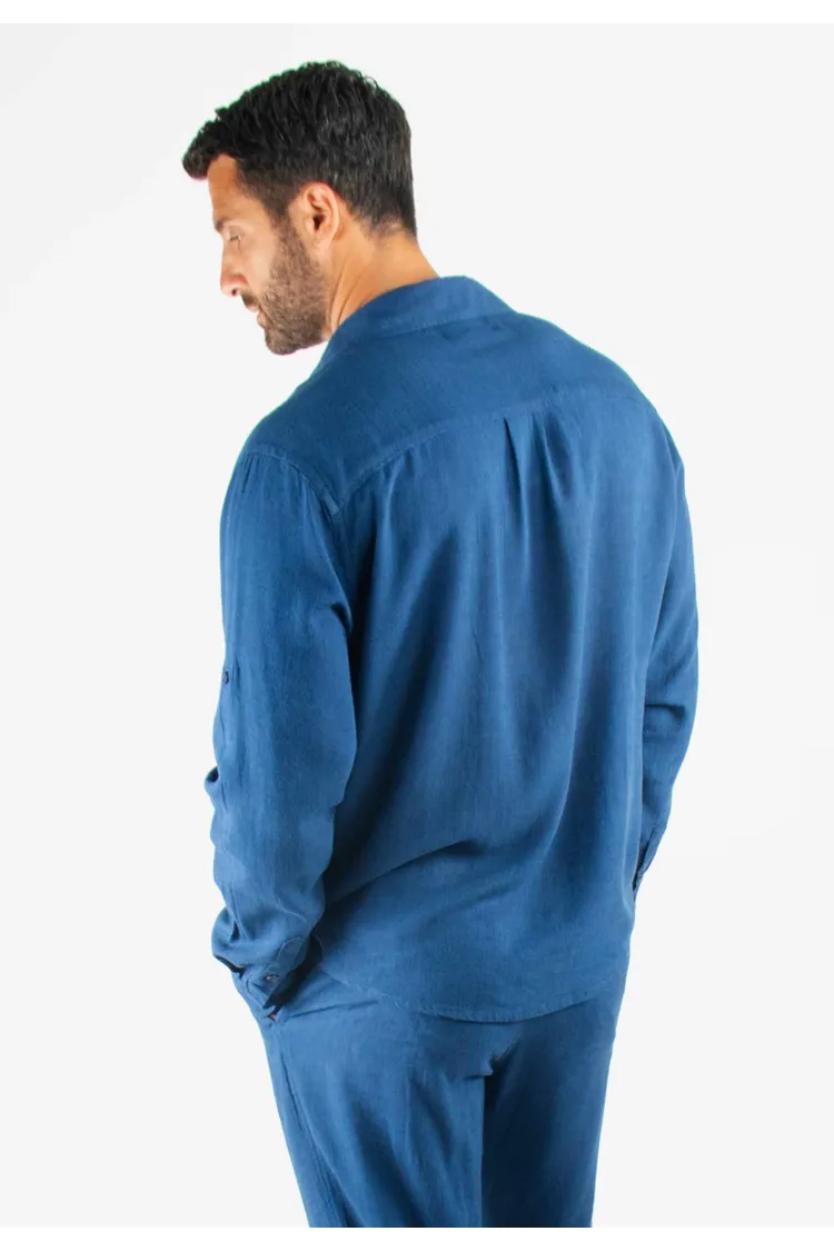 Chemise Homme Mélange Viscose et Lin - Bleu marine