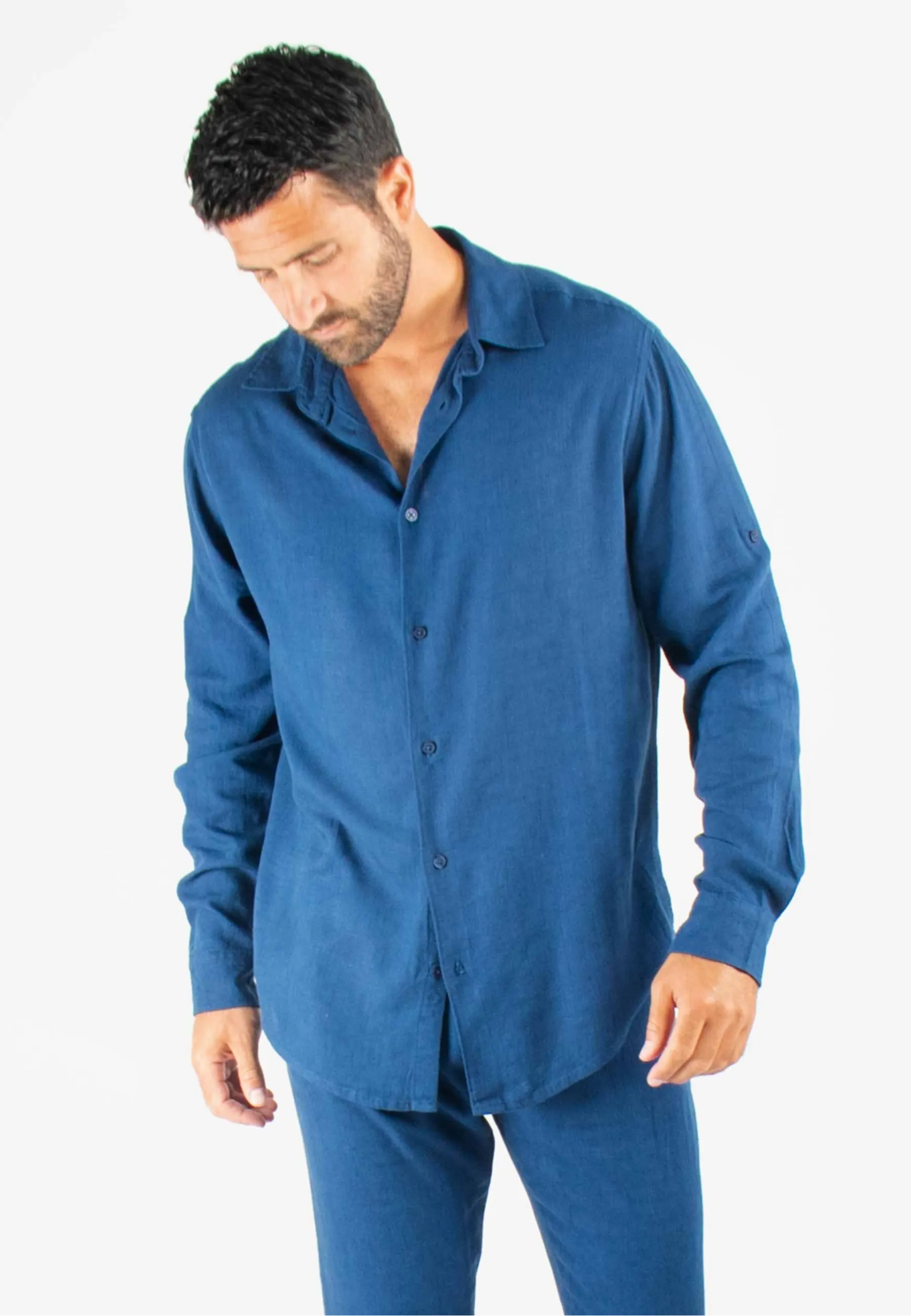 Chemise Homme Mélange Viscose et Lin - Bleu marine