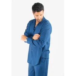 Chemise Homme Mélange Viscose et Lin - Bleu marine