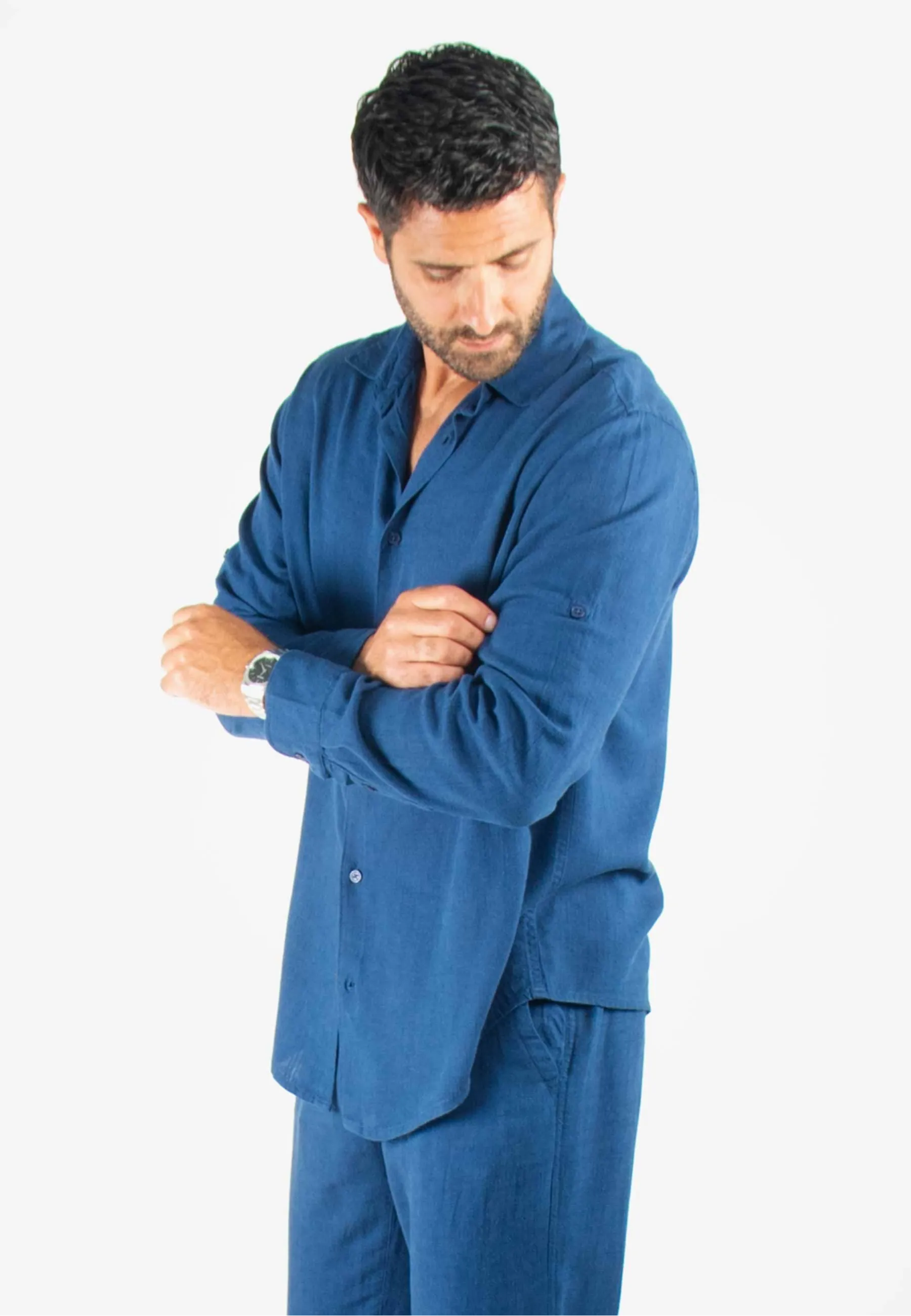 Chemise Homme Mélange Viscose et Lin - Bleu marine