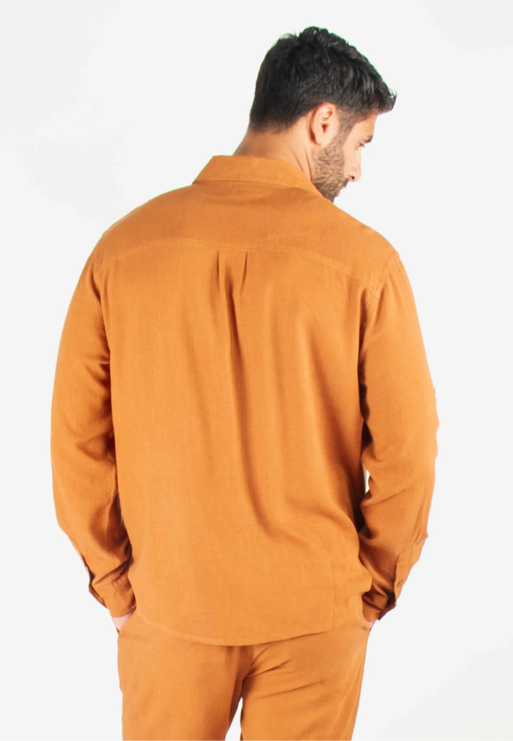 Chemise Homme Mélange Viscose et Lin - Terracotta