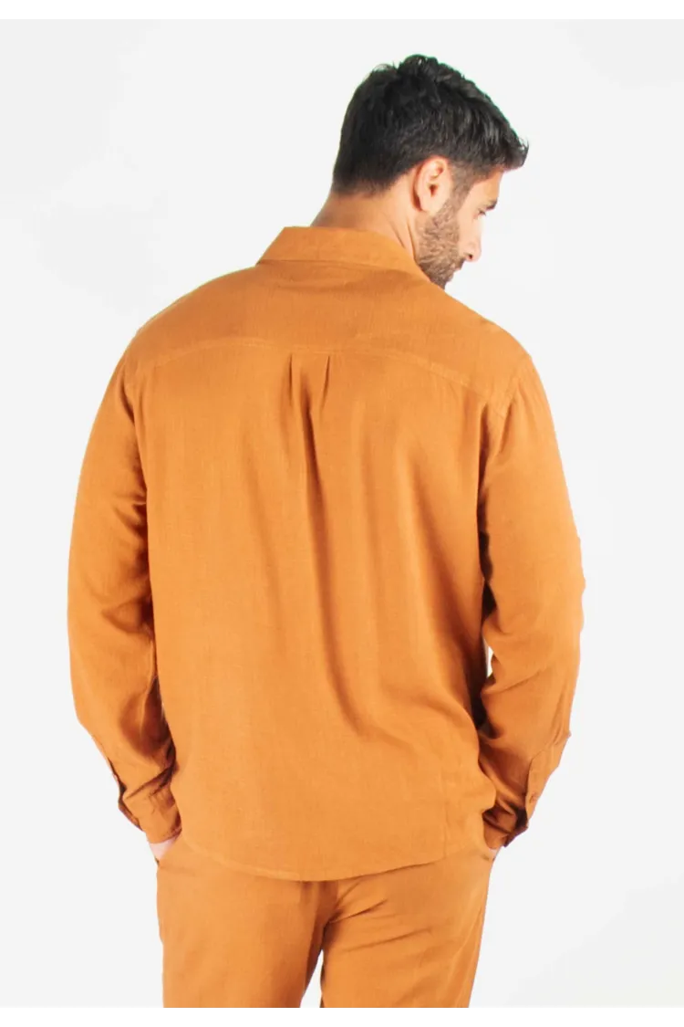 Chemise Homme Mélange Viscose et Lin - Terracotta