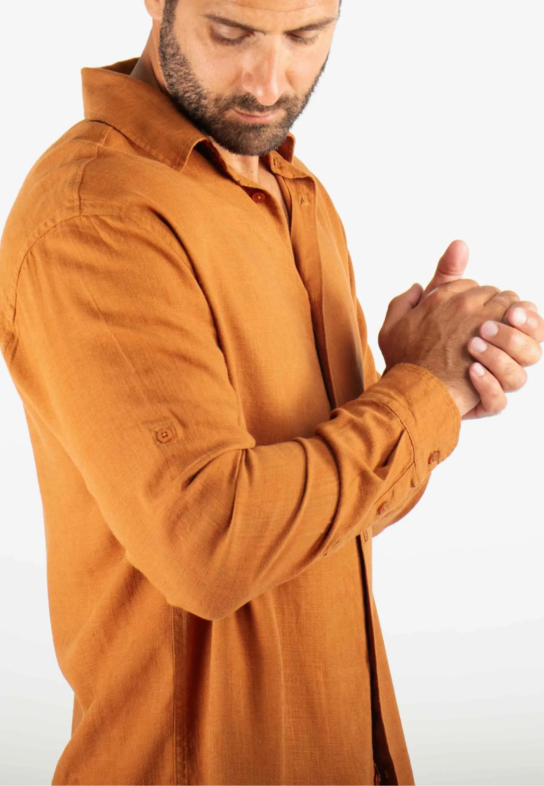 Chemise Homme Mélange Viscose et Lin - Terracotta