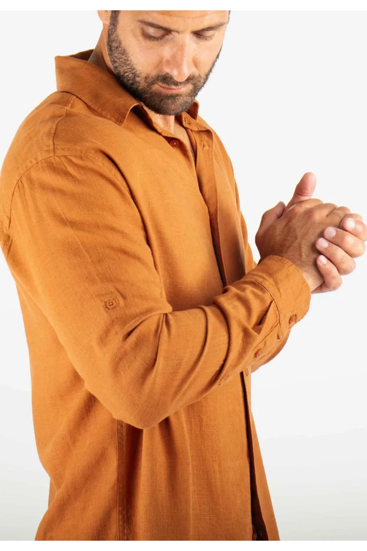 Chemise Homme Mélange Viscose et Lin - Terracotta