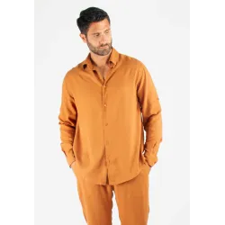Chemise Homme Mélange Viscose et Lin - Terracotta