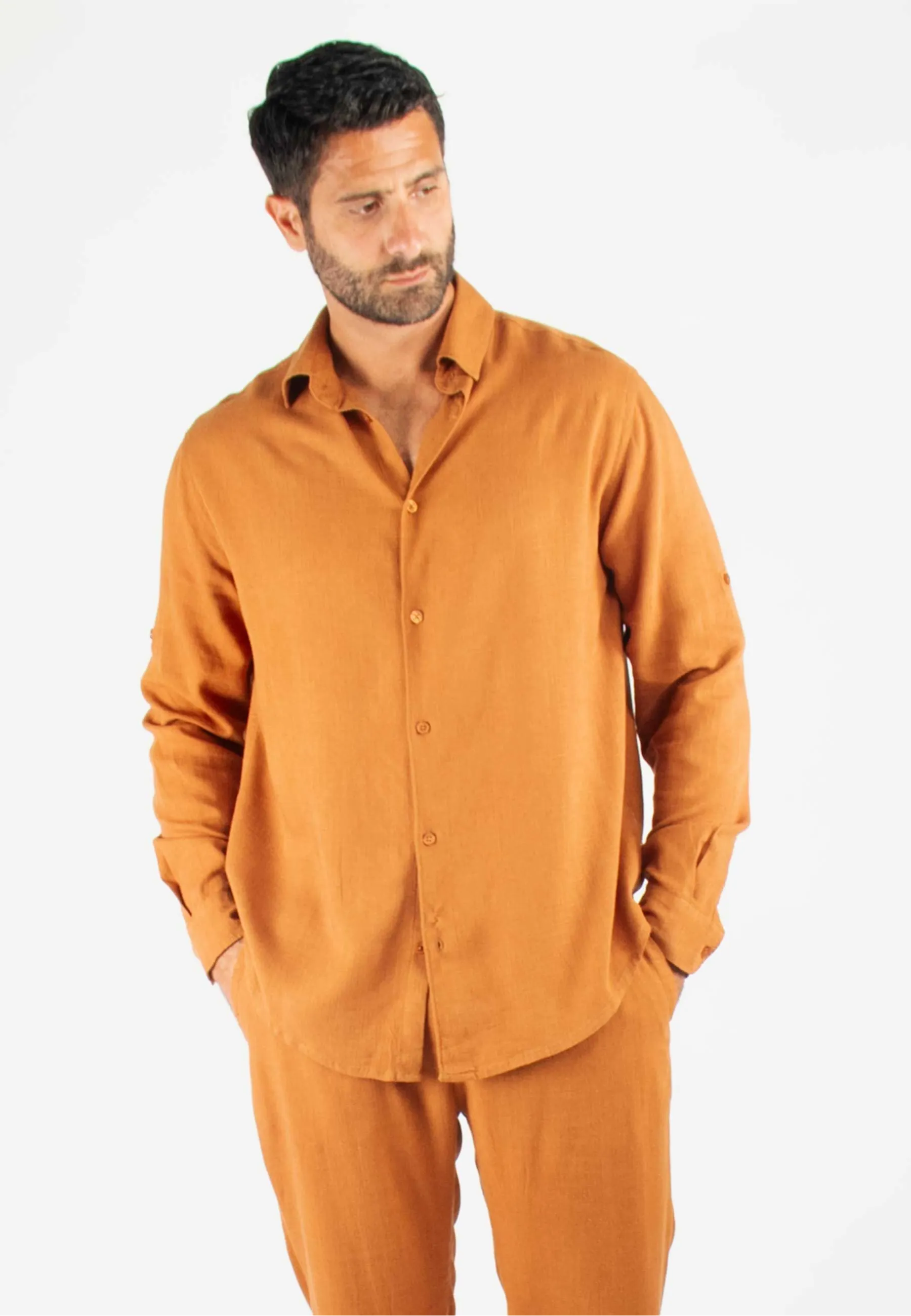 Chemise Homme Mélange Viscose et Lin - Terracotta