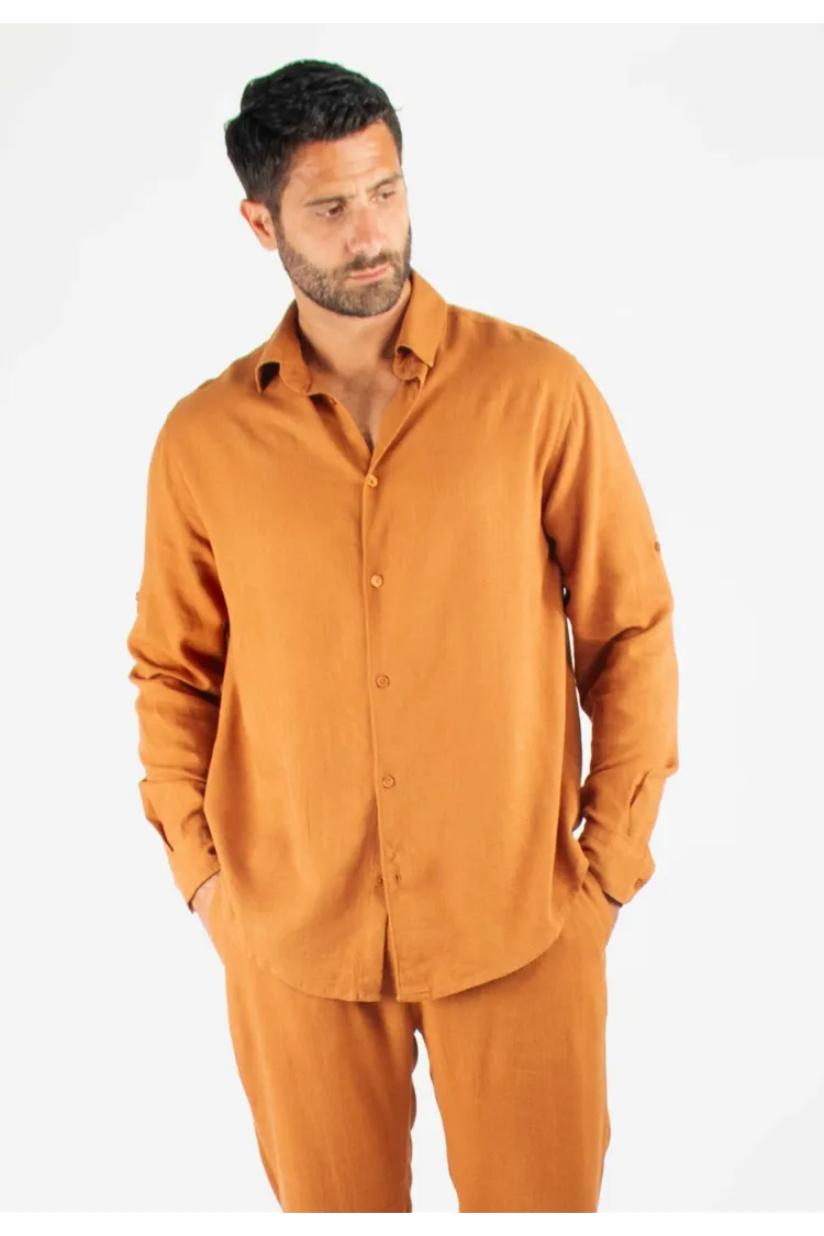 Chemise Homme Mélange Viscose et Lin - Terracotta
