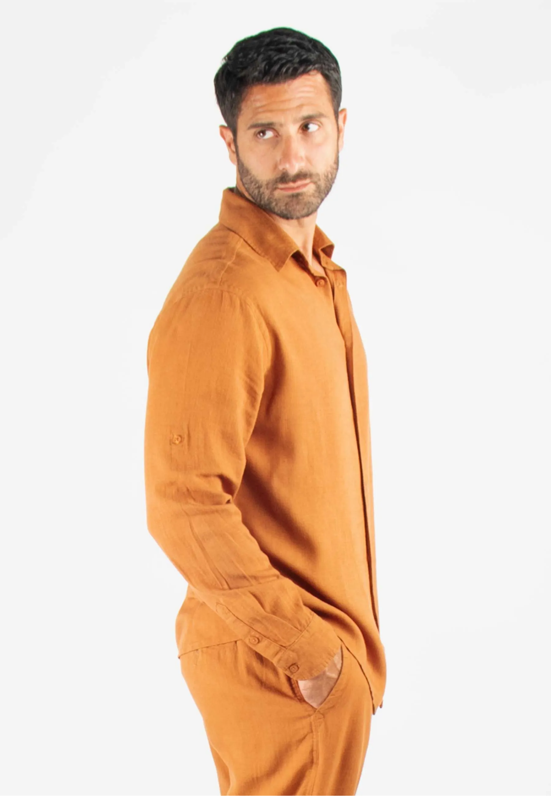 Chemise Homme Mélange Viscose et Lin - Terracotta