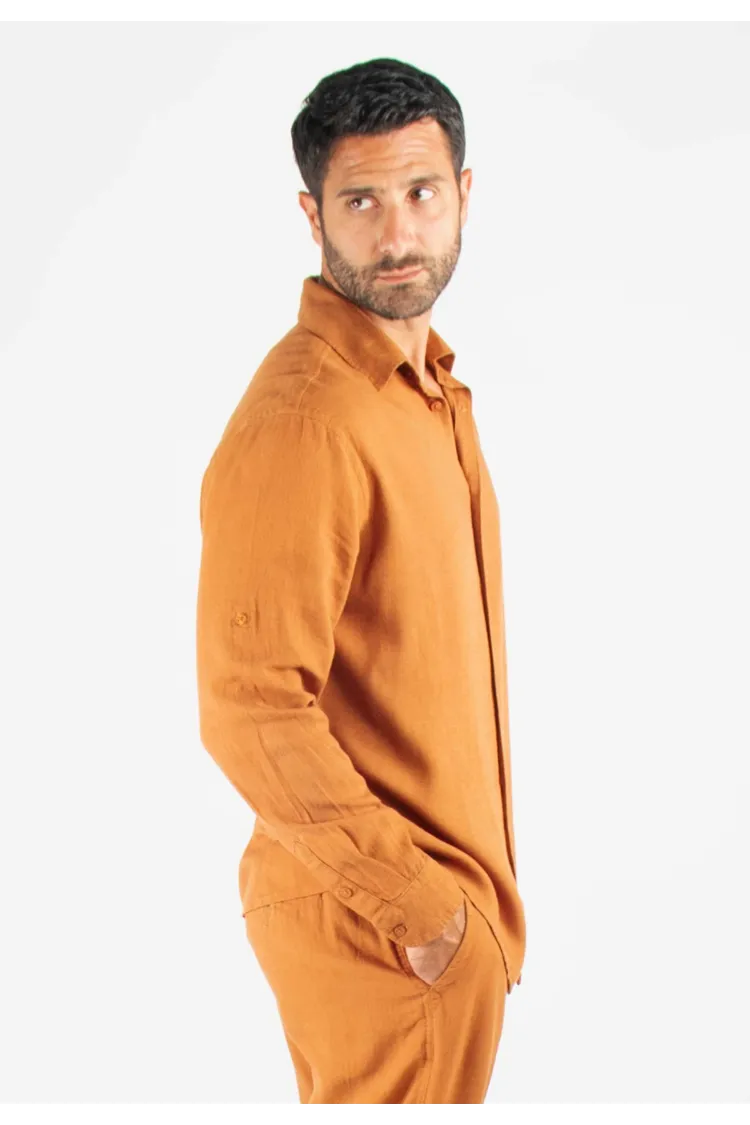 Chemise Homme Mélange Viscose et Lin - Terracotta