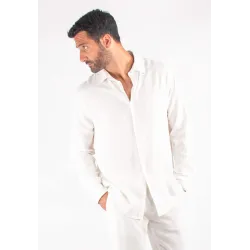 Chemise Homme Mélange Viscose et Lin - Blanc