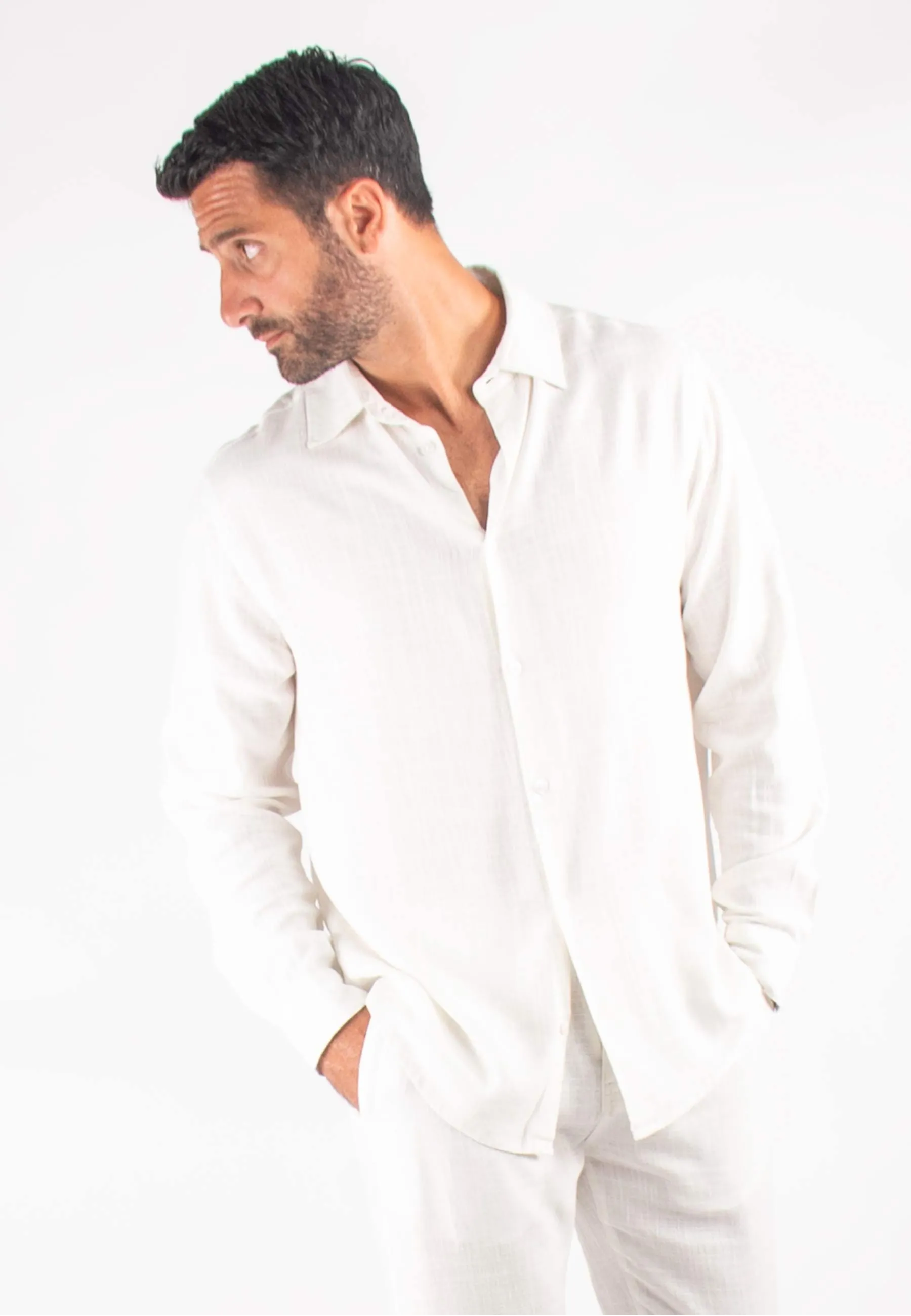 Chemise Homme Mélange Viscose et Lin - Blanc
