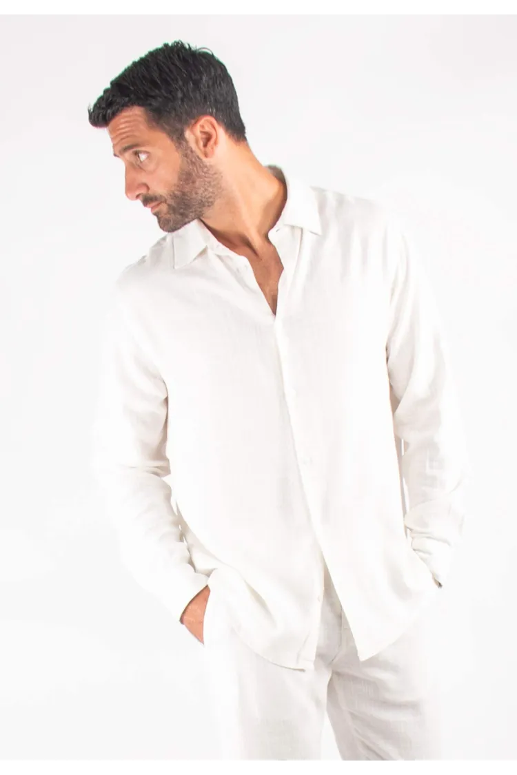 Chemise Homme Mélange Viscose et Lin - Blanc
