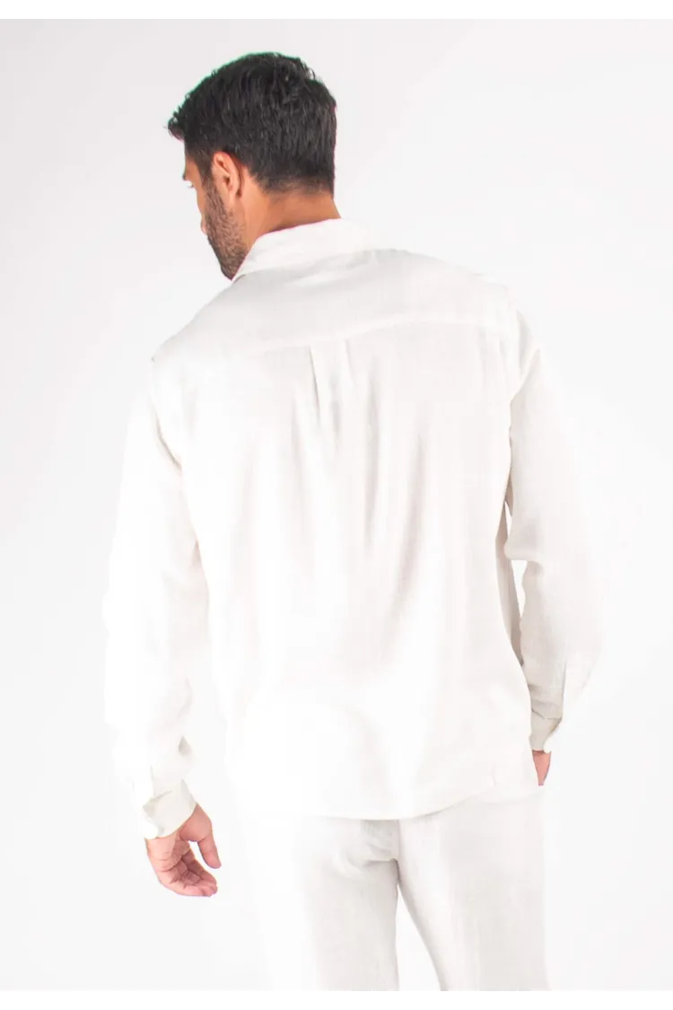 Chemise Homme Mélange Viscose et Lin - Blanc