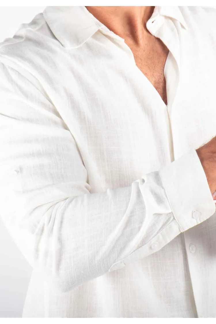 Chemise Homme Mélange Viscose et Lin - Blanc
