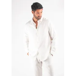 Chemise Homme Mélange Viscose et Lin - Blanc