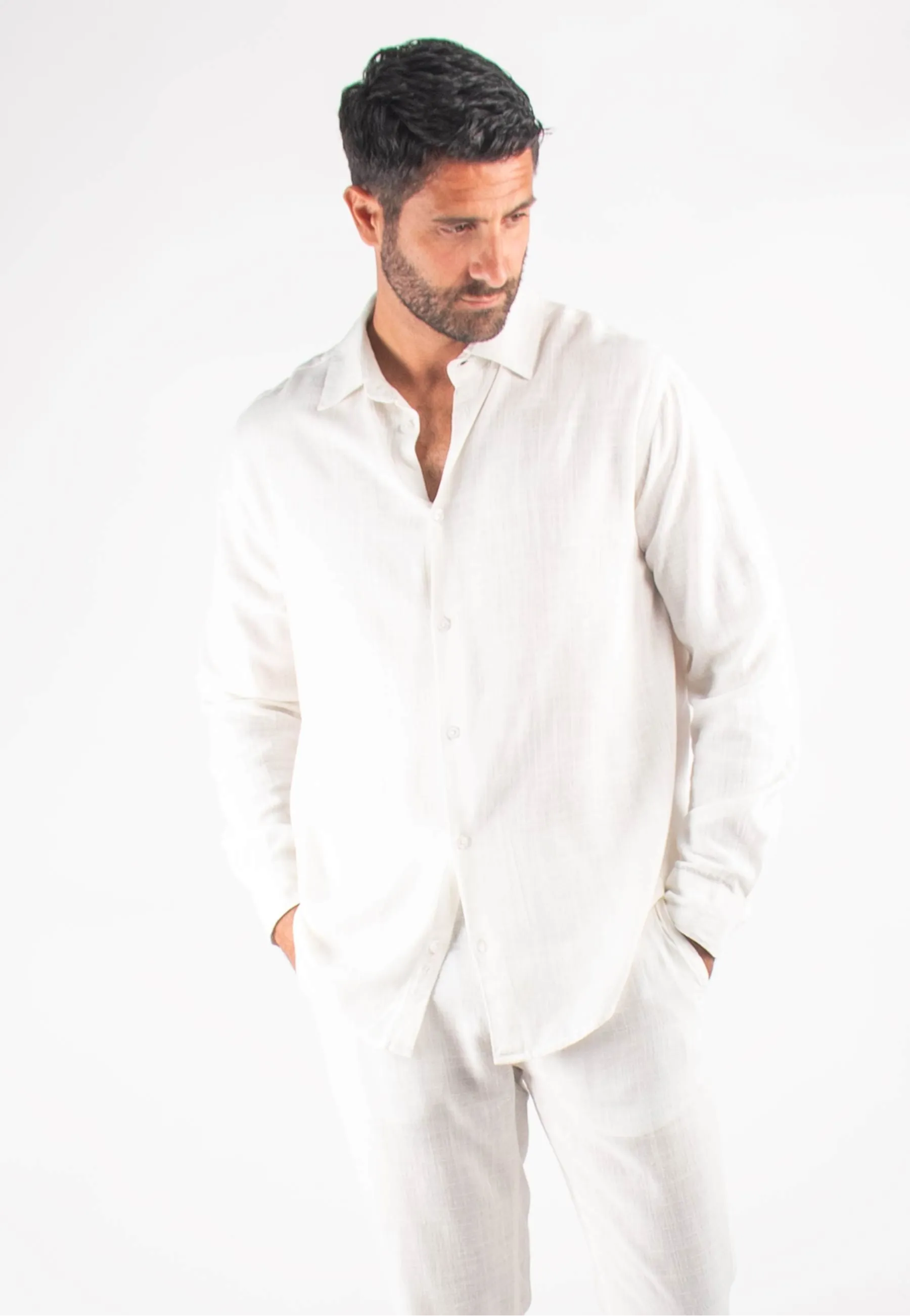 Chemise Homme Mélange Viscose et Lin - Blanc